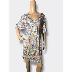 ❤️MTS L Boho Paisley Print Dress Short Sleeve V-Neck Pockets